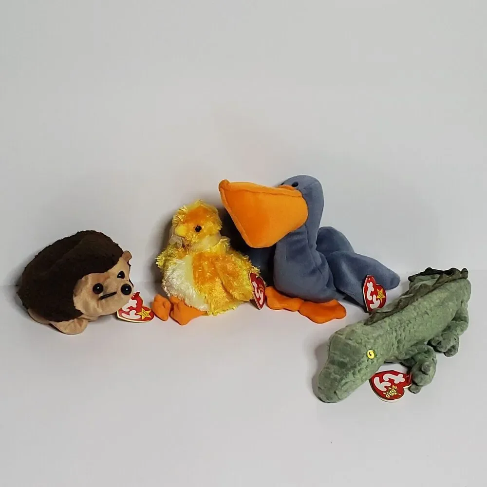 Beanie Babies All With Tags Lot Of 4 Swampy, Chickie, Prickles, Scoop